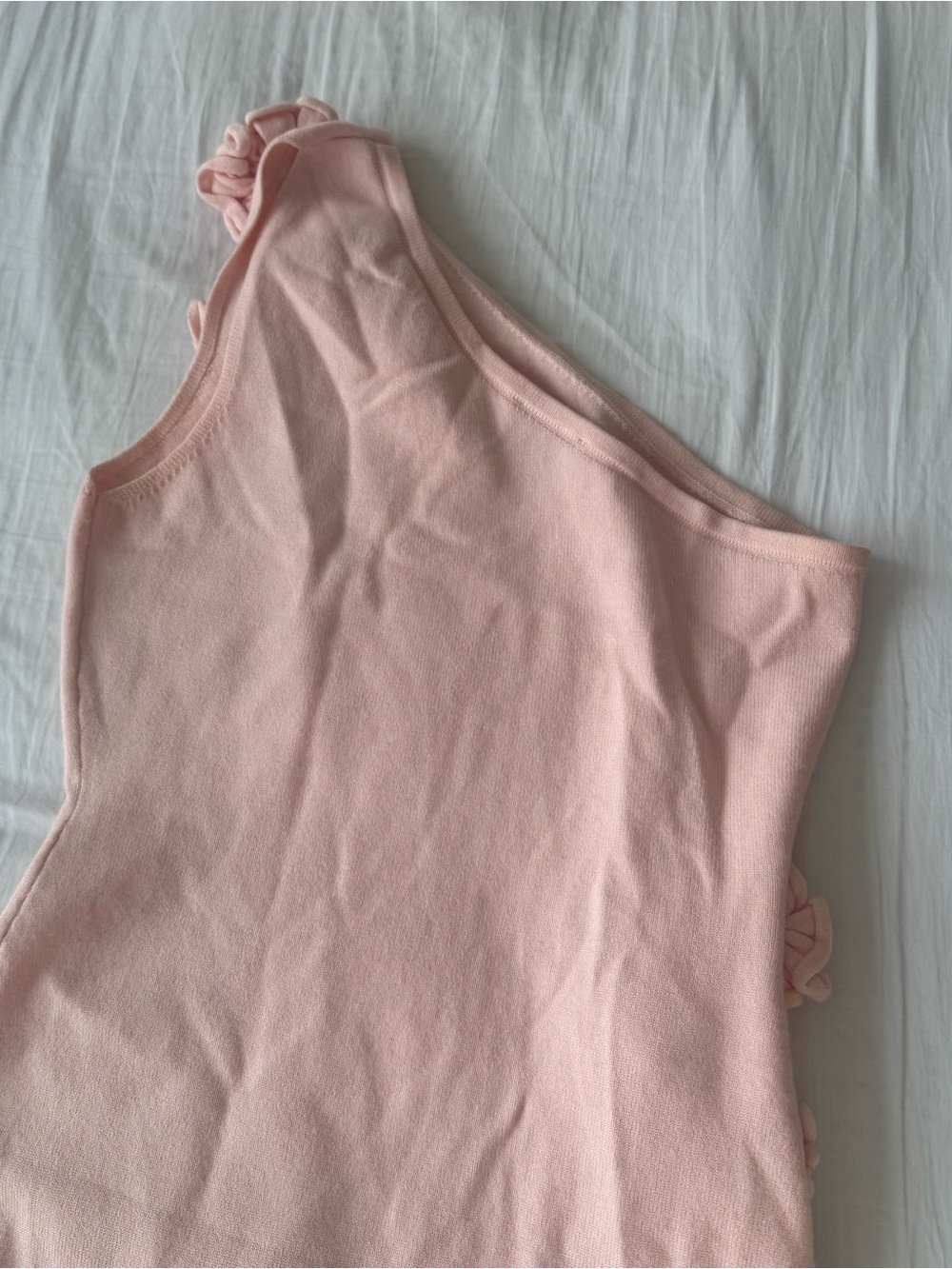 Meshki Paloma One Shoulder Knit Maxi Dress With Flowers - Baby Pink - Picture 12 of 13